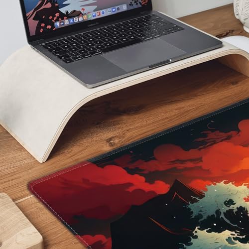 Japanese Sea Wave Large Mouse Pad,Gaming Keyboard Desk Pad,Extended Mouse Mat Non-Slip Rubber Base with Stitched Edges for Office Game Home XXL 35.4"x15.7" - color: Japanese Wave, size: 35.4L x 15.7W inches