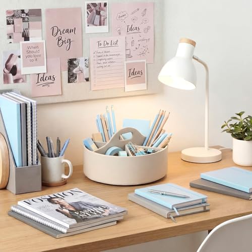 360° Rotating Leather Desk Storage Organizer with 6 Slots and Handle Extra-large Pen Holder Spinning Pencil Storage Lazy Susan Organizer Office Desk Supplies Marker, Art Supply (Beige) - color: Beige