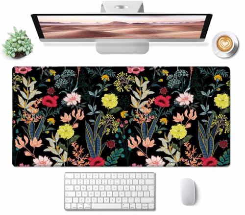 Large Gaming Mouse Pad with Stitched Edges, Blooming Flower Desk Mat, Extended XL Keyboard Pad, Non-Slip Rubber Base Desk Pad for Keyboard and Mouse, 31.5X15.7 inch - color: Blooming Flower, size: 31.5L x 15.7W inches
