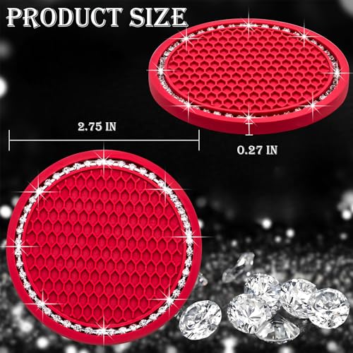 2PCS Bling Cup Holder Coaster, 2.75 Inch Auto Car Cup Holder Insert Coasters, Soft Silicone Anti-Slip Shockproof, Universal Vehicle Interior Accessories for Women Girls (Red & White) - color: Red & White, size: 2 pcs