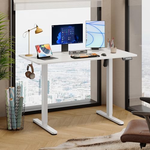 DEVAISE 48 Inch Electric Standing Desk, 3 Adjustable Computer Desk for Home Office, Ergonomic Sit to Stand Desk with LED Touchscreen,Headphone Hook, 3 Memory Preset, with Split Top, White - color: White, size: 48 Inch / Split Top