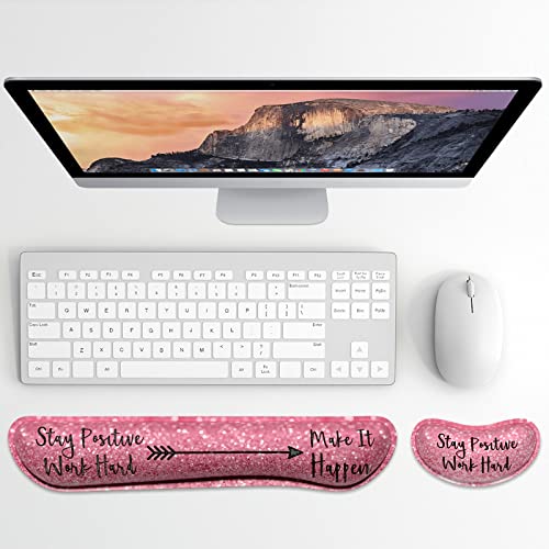 Dapesuom Enlarge Keyboard Wrist Rest, Memory Foam Wrist Cushion for Desk Mats Support, Typing Pain Relief Keyboard Mouse Pad Rests Set with Non-Slip Base for Gaming Laptop Office Computer, Quotes - color: Inspirational Quotes