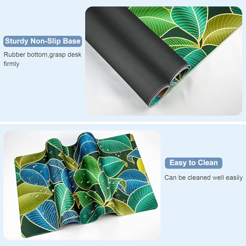 Large Gaming Mouse Pad with Coaster,Desk Matt for Desktop,Desk Mat-Leaves | Desk Pad,XXL Cute Desk Mat Cover for Computer Keyboard Laptop Women Office Home Decor, 31.5'' x15.6'' - color: C9-Leaves 2