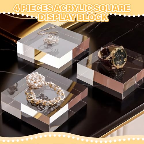 Qunclay 4 Pcs 6 x 6 x 2 Inches Acrylic Square Display Block Clear Polished Acrylic Cubes Jewelry Display Stand for Jewelry Ring Showcase Holder Base Collections - size: 6 x 6 x 2 inches
