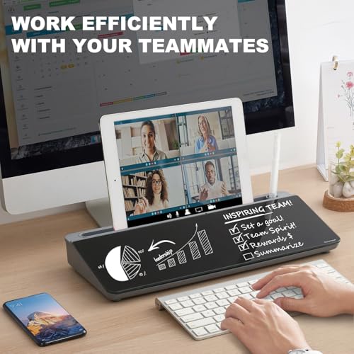 TSJ OFFICE Desktop Whiteboard Dry-Erase-Board - Computer Keyboard Stand White Board Surface Pad with Drawer, Desk Organizers with Accessories for Office, Home, School Supplies - Black&Grey - color: Grey Base/ Black Glass
