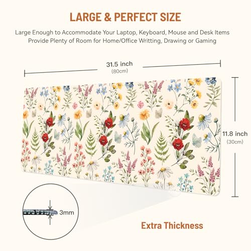 Mousepad Desk Mat Gaming Large Keyboard Cute Office Desktop Computer Laptop XXL Long Big Kawaii Aesthetic Girly Pretty Design Women Girl Gamer Oversized Wide 30x12'' Mousepad, Plant Flower - color: Plant Flower
