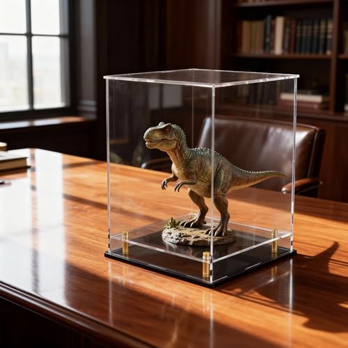 Acrylic Display Case for Collectibles, Dustproof Acrylic Box with Clear Display Elevation & Gold Risers, Large Display Case for Figures Toys Memorabilia, 10" L x 10" W x 14" H - size: 10"L x 10"W x 14"H