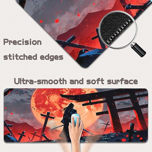 Gaming Mouse Pad - (31.5"×11.8") Japanese Samurai Large Mouse Pads for Desk - Desk Mat for Keyboard and Mouse with Non-Slip Base, Desks Pad Matfor Game/Office & Home - color: Japanese Samurai-3, size: 31.5L x 11.8W inches