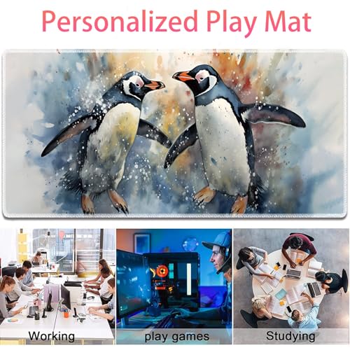 Large Gaming Mouse Pad + Mouse Wrist Rest Pad + Coaster Combination, 31.5 "x 11.8" Durable Non-Slip Extension Table Mat, Suitable for Office and Home, Watercolour Penguins - color: Watercolour Penguins