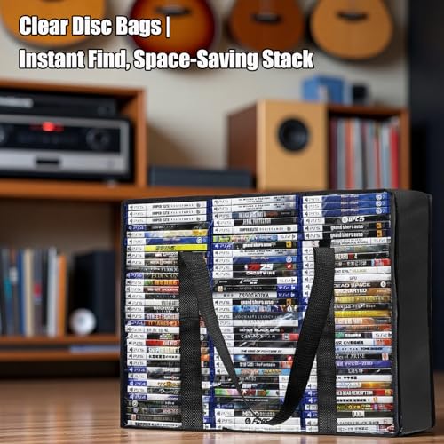 DVD Storage Bags 2-Pack, Holds 70 DVDs 90 Blu-rays 120 CDs, Highly Clear & Stackable Organizer for Video Game Cases, Movies, Music, Clothes, Pillows & Bedding - size: 2 * Regular Bags