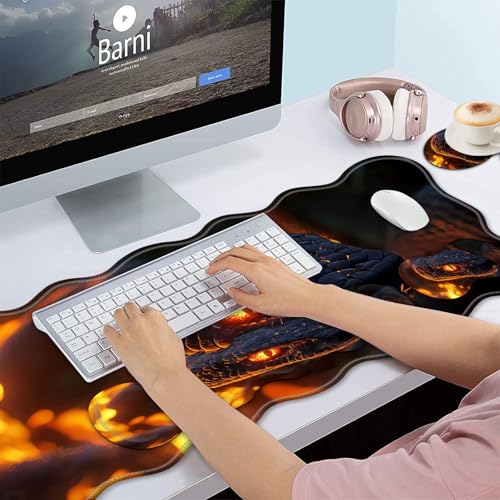 Bxgolkgd Desk Mat Set,Mouse Pad with Keyboard Wrist Rest & Mouse Wrist Rest,Wave-Shaped Design,Non-Slip Rubber Base,Ergonomic Desk Mat for Home,Office,Gaming,Flame and Python - color: Flame and Python