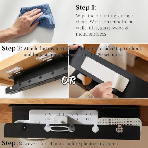 Ovanmexis Under Desk Cable Management Tray, White, 2-Pack | Quick-Release Mount, Snap-On Tool-Free, Includes Magnetic Cable Clips & Straps, No Drill Hidden Base - color: White