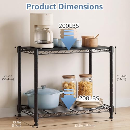DUMOS 2-Tier Metal Wire Storage Shelves, Adjustable Standing Storage Rack Shelf, Heavy Duty Steel Shelving Unit Organizers for Kitchen Bathroom Pantry Garage, 23.1" Wx13.1 Dx22.1 H, Black - size: 2 Tiered-22.1"H without wheels