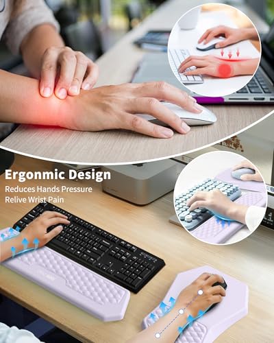 Ergonomic Mouse Pad and Keyboard Wrist Rest Support Set, Massage Design Mousepad for Carpal Tunnel Pain Relief, Memory Foam, Non-Slip PU Base for Computer Desk, Purple - color: Purple