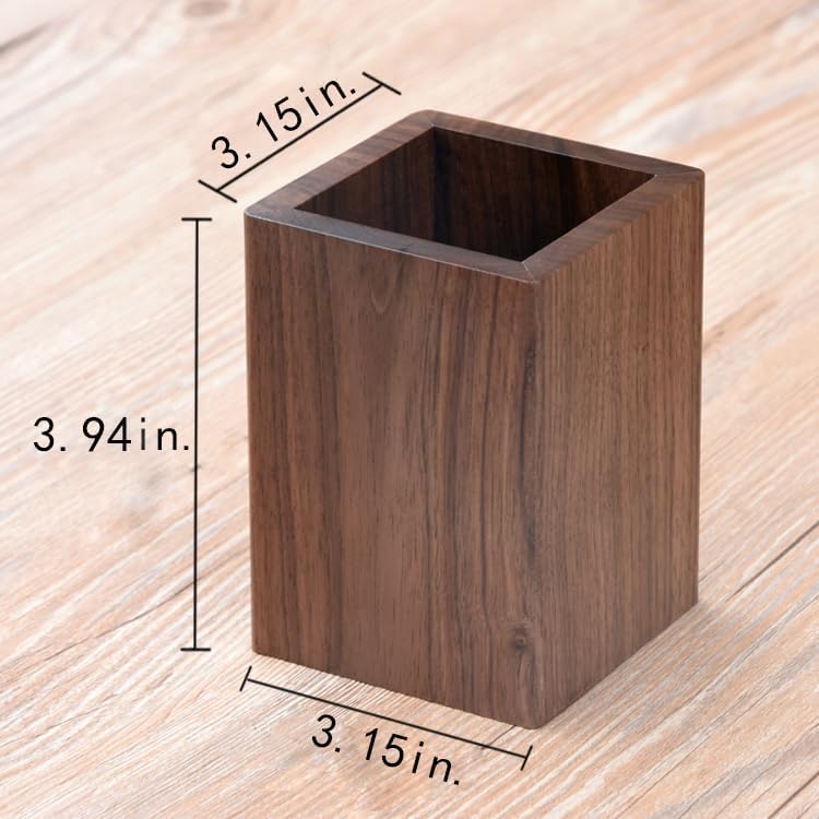 Wooden Pen Holder for Desk, Multi-Functional Pen Cup Pencil Holder for Office School Supplies Storage, Black Walnut Desk Organizer and Accessories(Square) - style: Square