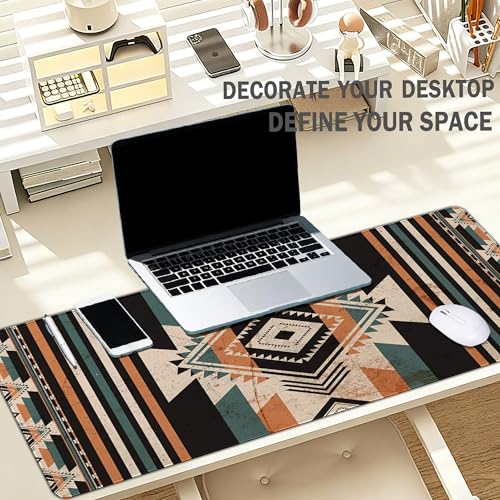 Retro Western Mouse Pad, Western Desk Accessories 31.5x11.8 | Vintage Aztec Rug Desk Mat, Retro Desk Mat for Keyboard And Mouse, Native American Decoration, Cowboys Gift - color: Vintage Western Rug Large, size: 31.5L x 11.8W inches