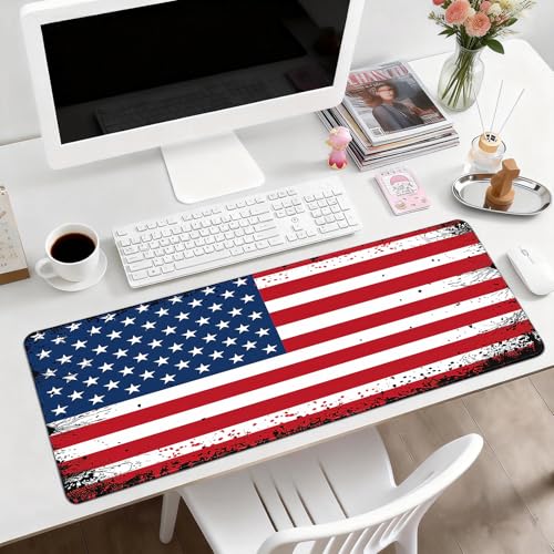 Gaming Desk Mat with Silky Smooth Surface & Exquisite Patterns,31.5x11.8 Inches Large-Sized Mouse Pad, Perfect for Extended Gaming,Work,and Home Office Decor (American Flag 3) - color: American Flag 3