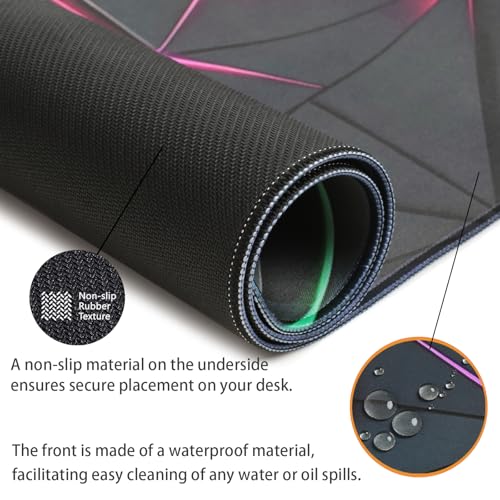Blacklight Geometric Gaming Mouse Pad – UV Reactive Large Extended Glow in the Dark Waterproof Desk Mat with Non-Slip Rubber Base for Gamers, Office & Home - 31.5" x 11.8" - color: Geometric