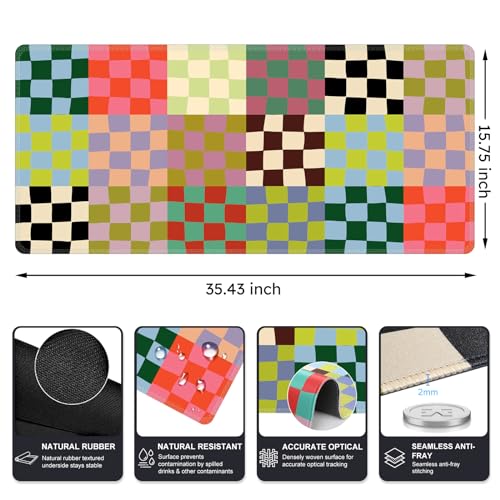 iCasso Checkered Desk Mat, Cute XXL Large Mouse Pad for Desk Cover, Anti-Slip Big Mousepad with Stitched Edges, Keyboard Mat for Computer Desktop Protector (Retro Checkered) - color: A-Retro Checkered