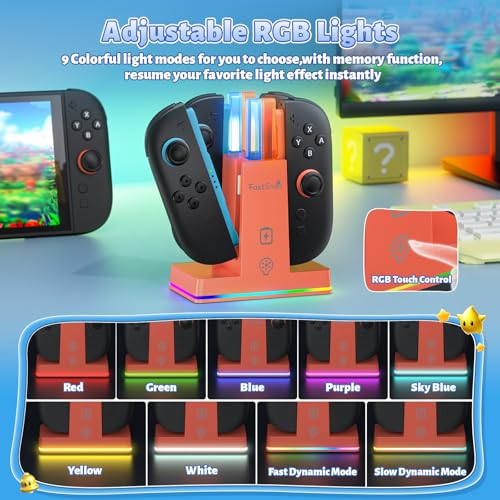 FASTSNAIL Charging Dock for Nintendo Switch 2(2025) for Joy-Con 2, Dual-Direction Magnetic Fast Controller Charger Station with 9 RGB Light & Charging Cable for Joycon 2 Stand Accessories - color: Orange, size: 7.9 inch