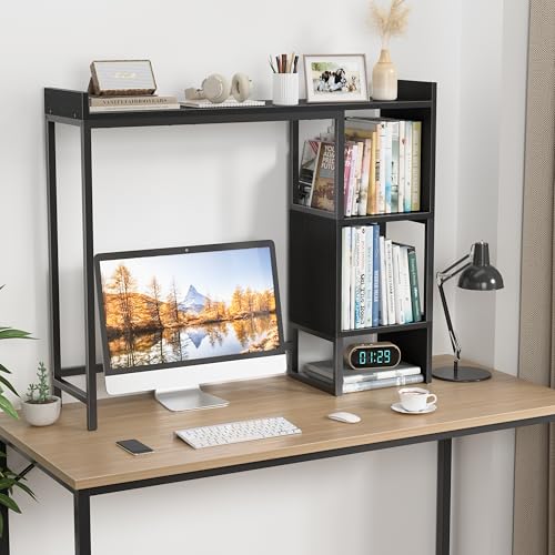Black Desk Hutch Top Only Dorm, Desktop Shelf Bookshelf 37" Organizer Shelves for Computer Dorm Office - color: Black