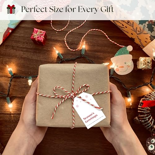 Christmas Gift Tags - 80 Modern Text Holiday Tags with String, 8 Minimal Typography Designs - 350gsm Christmas Name Tags for Presents - style: Modern