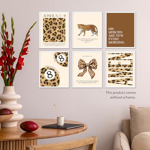 Isfvqyub Preppy Cheetah Leopard Wall Art, Aesthetic Bible Verse Stockholm Poster For Girl Boy, Trendy Bow Lucky 8 Ball Wall Decor For Bedroom Dorm College Apartment Office, Set Of 6 -A03 - size: Cheetah