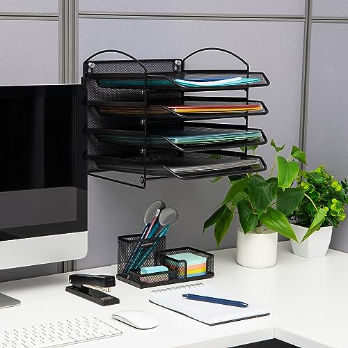 Mind Reader 4-Tier Paper Tray, File Storage, Desktop Organizer, Wall Mountable, File Organization, Metal Mesh, Black - style: 4-Tier