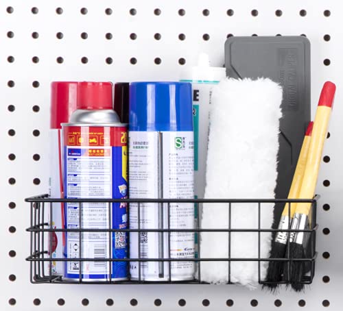 RightArrange Pegboard Basket Size M, Black - Hooks to Any Peg Board - Square Style Wire Shelf Baskets - Organize Tools, Workbench, Accessories, Garage Storage - Wall Organizer Attachments - size: Medium