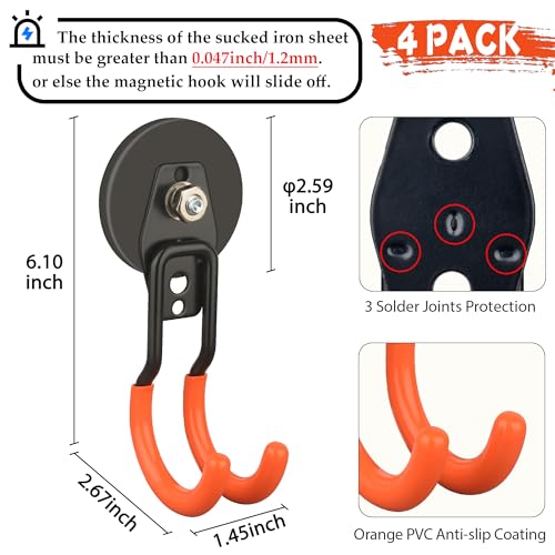 ULIBERMAGNET New Upgraded Garage Strong Magnetic Hooks, 4 Pack Heavy Duty Large J Hooks with Magnet, Anti-Slip Coating Magnet Hooks for Garden Tools, Ropes,Drill - style: V1 PRO 2.59" Medium J Orange 4PC