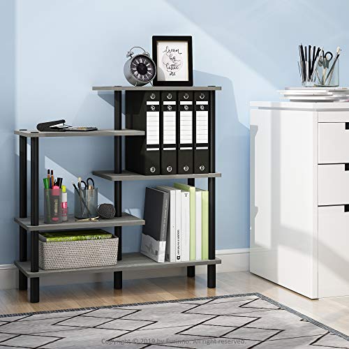 Furinno Turn-N-Tube 5-Tier Accent Display Rack, French Oak Grey/Black - color: French Oak/Black, style: 5-Tiers, Side Ladder