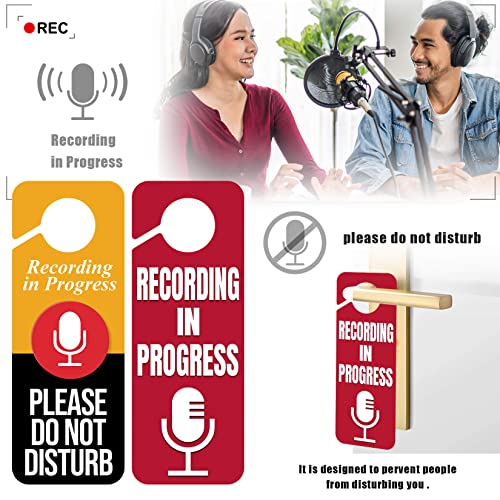 2 x Do Not Disturb Door Hanger Sign,Recording in Progress Double Sided Do Not Disturb Door Hanger Sign,Recording in Progress Microphone for Offices Clinics Home Therapists Dorm Online Class Meeting