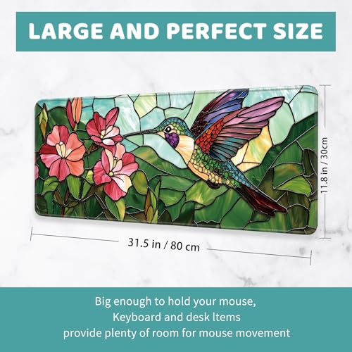Large Mouse Pad, Big Gaming Mousepad, Desk Mat for Desktop, Thick Non-Slip Waterproof Rubber Base, Mouse Pads for Office, Computer, Keyboard, Laptop 31.5x11.8 in, Hummingbird - color: Hummingbird, size: 31.5" x 11.8"