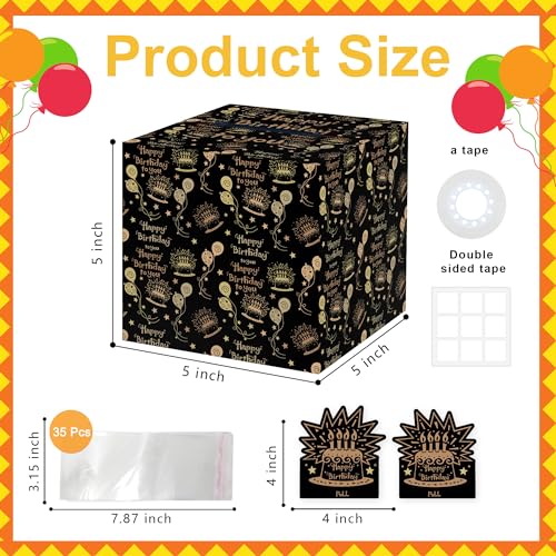 Black Gold Surprise Birthday Gift Set, Birthday Surprise Box for Women, Happy Birthday Box for Cash Gift - Fun and Loving Way Gift - color: Balck Gold