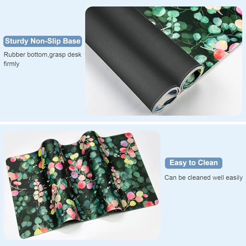 Large Gaming Mouse Pad with Coaster,Desk Matt for Desktop,Desk Mat-Tree | Desk Pad,XXL Cute Desk Mat Cover for Computer Keyboard Laptop Women Office Home Decor, 31.5'' x15.6'' - color: C5-Leaves 10