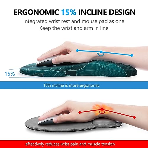 Ergonomic Mouse Pad with Wrist Support and Keyboard Wrist Rest Set | Memory Foam Wrist Cushion, Non-Slip PU Base, Massage Design, Relieves Wrist Pressure for Work, Gaming & Office Use - color: Banana Leaf Green