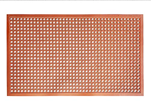 New Star Foodservice 54521 Commercial Grade Grease Resistant Anti-Fatigue Rubber Floor Mat, 36" x 60", Red - size: 36"L x 60"W x 0.375"Th