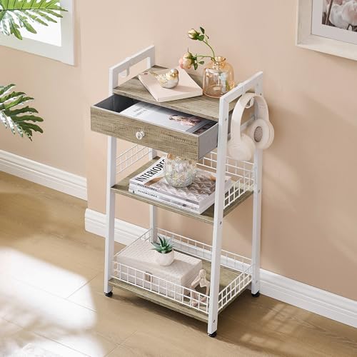 Gewudraw 3-Tier Ladder Shelf with Drawer, Bathroom Table Stand for Small Space, Standing Bathroom Shelves with Storage for Living Room Kitchen Bedroom, Organizer Shelf, White - color: White, size: 3 Tier Standard