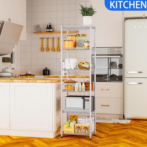REGILLER 6 Wire Shelving Steel Storage Rack Adjustable Unit Shelves for Laundry Bathroom Kitchen Pantry Closet(Silver, 11.7" D x 16.8" W x 63" H) - color: Silver, size: 6tier 11.7"D x 16.8"W x 63"H