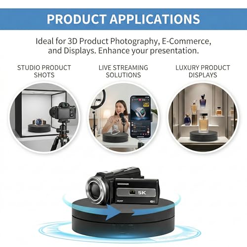KAIMC Motorized Rotating Display Stand 3-in-1,360 Degree Electric Photography Turntable for Live Streaming, Jewelry Display, Watch, Collectibles,3 Speeds & 4 Angles Adjustable,USB/Battery Powered