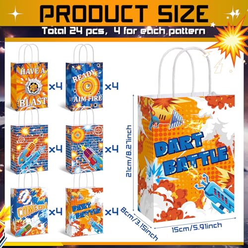 MotiMind 24 Pcs Dart Battle War Party Supplies Bags Favors Bags with Handle Dart Battle War Party Baby Shower Candy Treat Goodie Bag for Birthday Holiday Decorations for Kids - style: Dart Battle