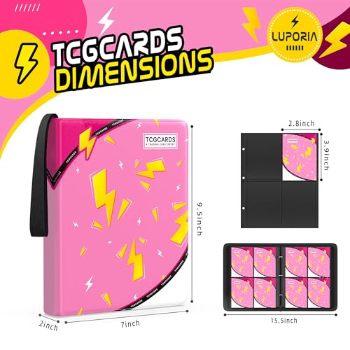 Trading Card Binder 4 Pocket,400 Pocket Card Collection Binder with 50 Removable Sleeves,PU Waterproof Top Card Book,3-Ring Zipper Collectible Trading Card Album for MTG/TCG/Card Holder Gift(Pink) - color: Pink, size: Small