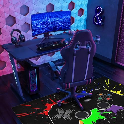 Gaming Chair Mat for Carpet Hardwood Tile Floor,36"x48" Gaming Rug for Gaming Room, Under Desk Non Slip Gamer Rug,Low-Pile Game Room Rug,Rubber Backing Large Gaming Chair Floor Mat,Colorful Gamepad - color: Colorful Gamepad