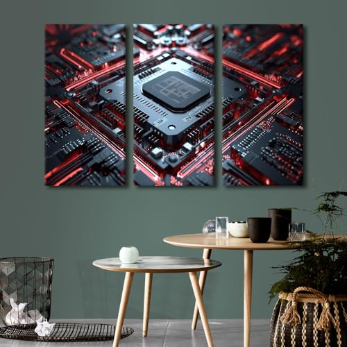 Circuit Board Wall Art Smart Chip Pictures Posters & Prints Large Wall Art Microchip Processor Canvas Wall Art for Bedroom Modern Artwork Stretched and Framed Ready to Hang (60"Wx40"H - color: Artwork-03, size: 60"Wx40"H