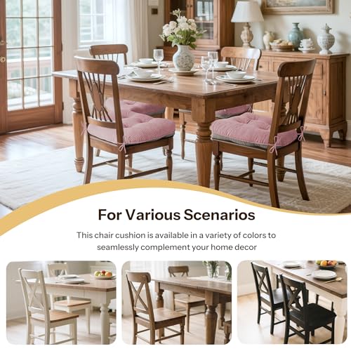Indoor Kitchen Chair Cushions Set of 4 18"X16.5"X3" Soft Anti Slip Dining Chair Pads Tufted Kitchen Seat Cushion with Ties, Light Pink - color: Light Pink