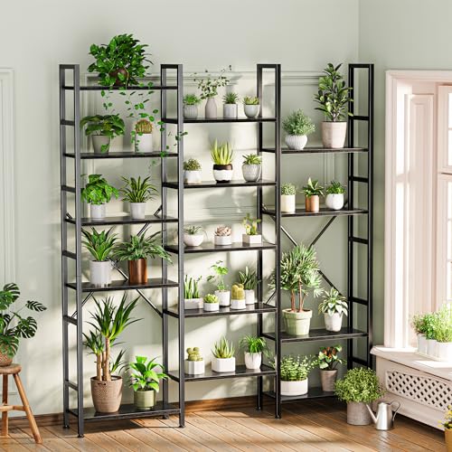 SUPERJARE Triple Bookshelf, Bookcase with 17 Open Display Shelves, Wide Book Shelf Book Case for Home & Office, 6 Tier, Black, ABC003B - color: Black, size: 6 Tier