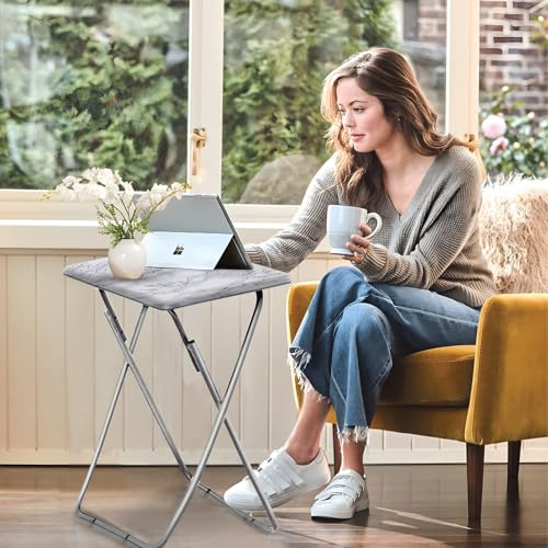 Garden 4 You TV Tray Table, Folding Dinner Tray With No Assembly Required, Sturdy Foldable Snack Eating Table for Living Room, 2PCS (White Marble) - color: White Marble, size: 2pcs