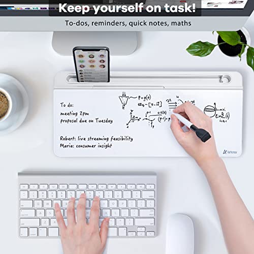 Varhomax Glass Desk Whiteboard with Storage, Desktop Organizer to-do List Memo Notepad Dry Erase White Board for Home Office and School Supplies (White) - color: B-white