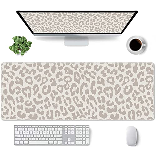 Large Mouse Pad Gaming Mousepad XL Beige Leopard Print Desk Mat Mouse Pad Long 31.5x11.8 in Extended Big Cute Mousepad Waterproof Desk Pad with Non-Slip Base and Stitched Edges for Computer Keyboard - color: Grey Leopard Print