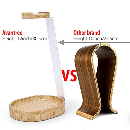 Avantree TR902 - Universal Wooden & Aluminum Headphone Stand Hanger with Cable Holder, Sturdy Desk Headset Mount Rack